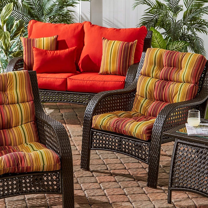 MISC 3 Section Contemporary Outdoor Stripe High Back Chair Cushion (Set 2) 44l X 22w Red Yellow Striped Traditional Transitional Polyester Fade