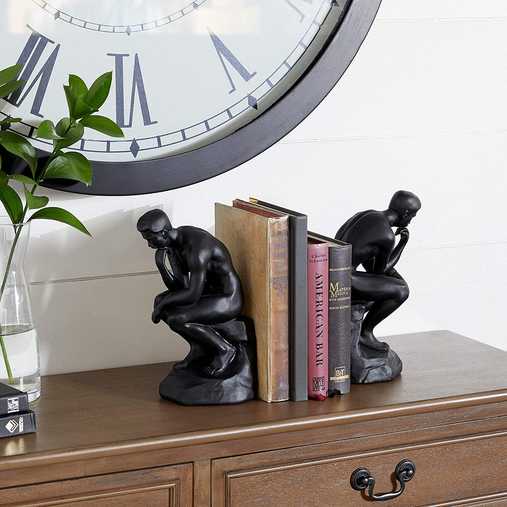 Black Polystone Meditative Bookends 5" X 8 75" 5 X 4 9 - Diamond Home USA