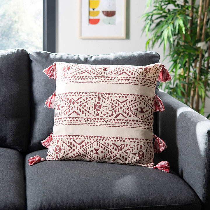 Decorative Pillow Beige Red Textured Bohemian Eclectic Modern Contemporary Polyester Single Removable Cover