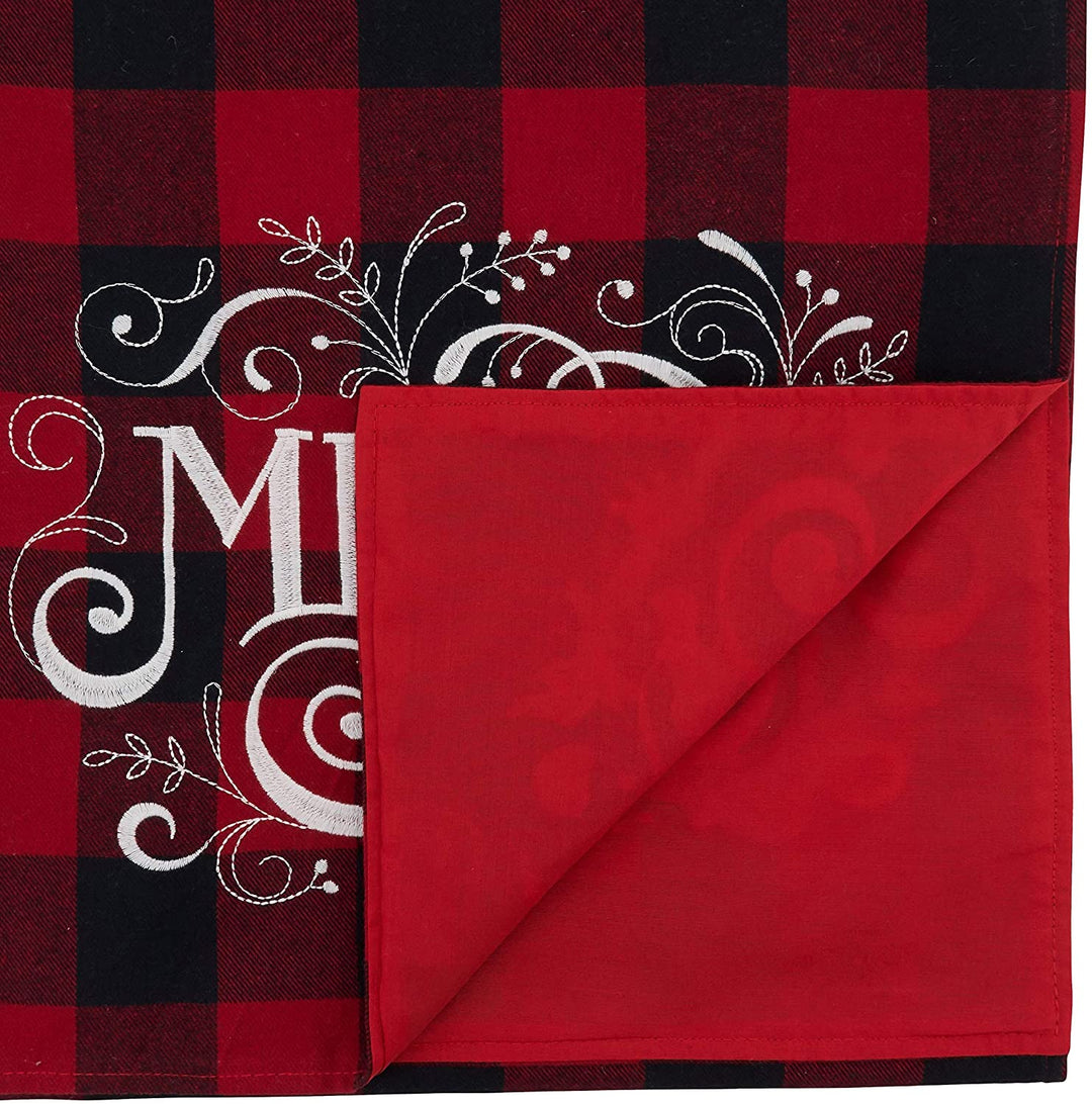 Buffalo Plaid Table Runner Merry Design Red Cotton Blend - Diamond Home USA