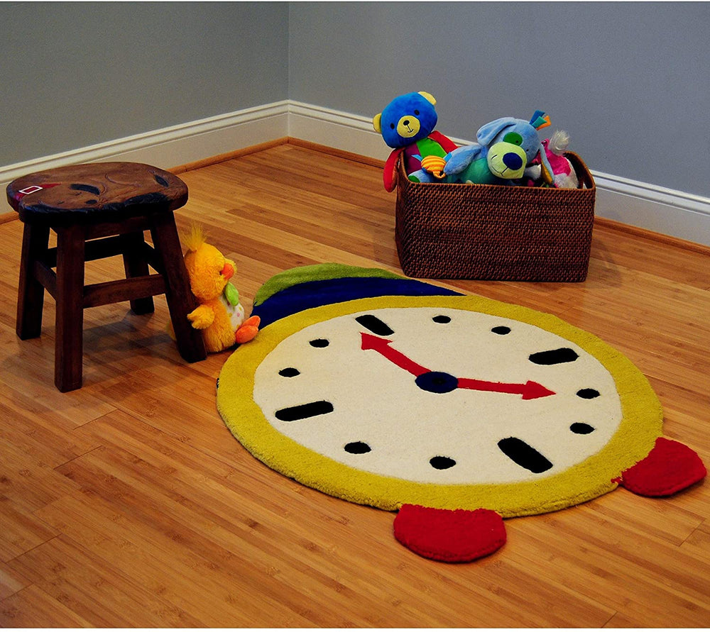 Handmade Multicolor Clock Wool Rug (India) Ivory Geometric Modern Contemporary Natural Fiber Latex Free