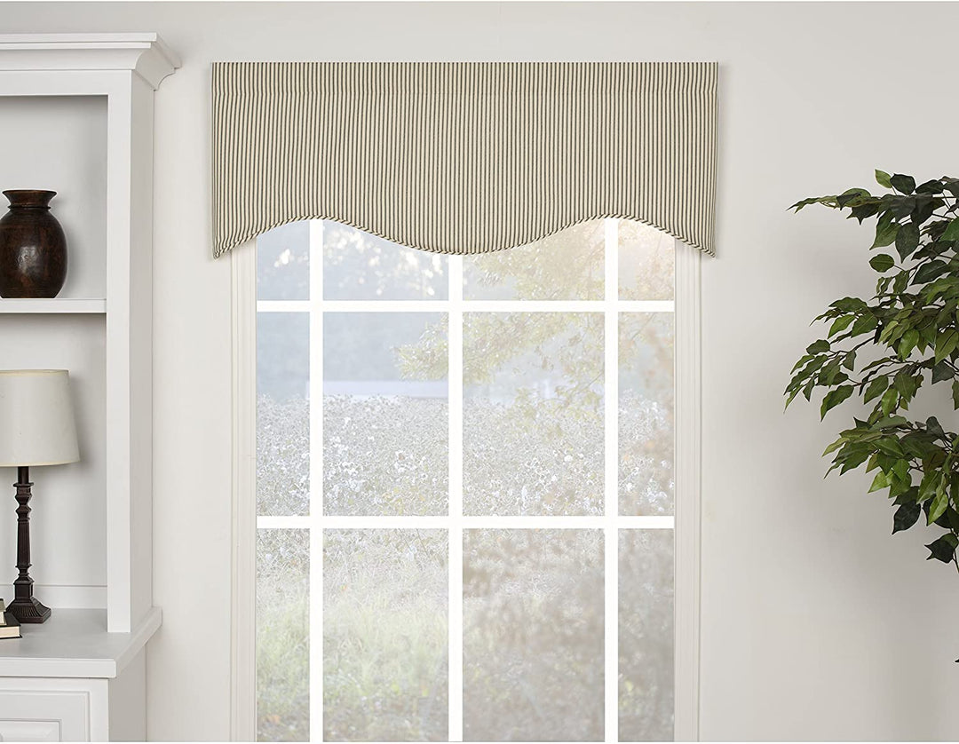 Ticking Stripe Black Shaped Valance Blue Casual