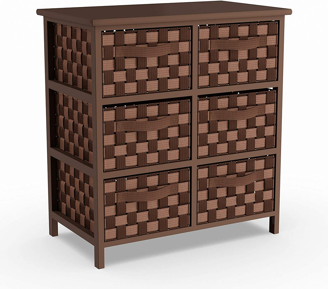 Woven Strap 6 Drawer Brown Chest Modern Contemporary