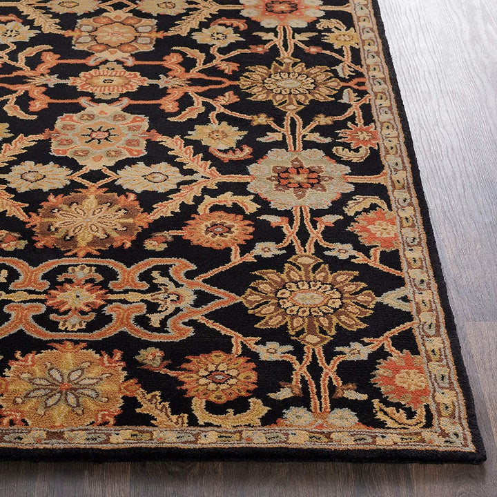 Hand Tufted Floral Wool Area Rug 3' X 5' Black Border Botanical Paisley Classic Traditional Transitional Rectangle Contains Latex Handmade - Diamond Home USA