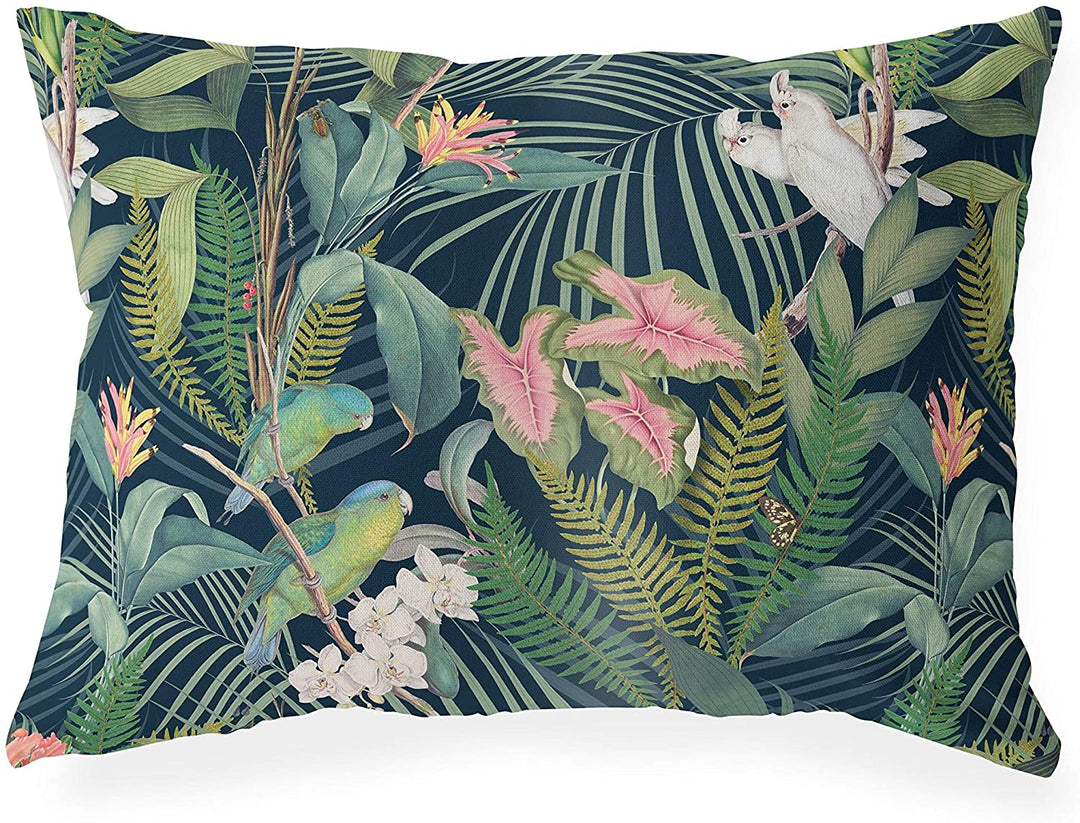 Tropical Jungle Navy Lumbar Pillow Blue Floral Tropical