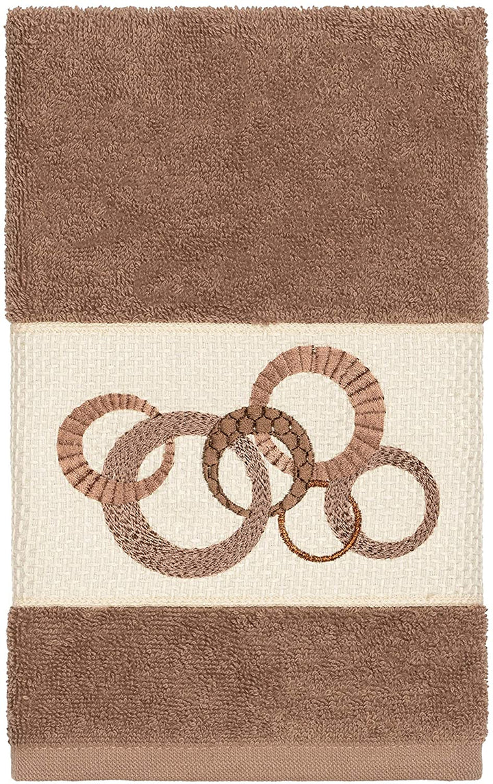 Turkish Cotton Circles Embroidered Latte Brown 3 Piece Towel Set Cloth - Diamond Home USA
