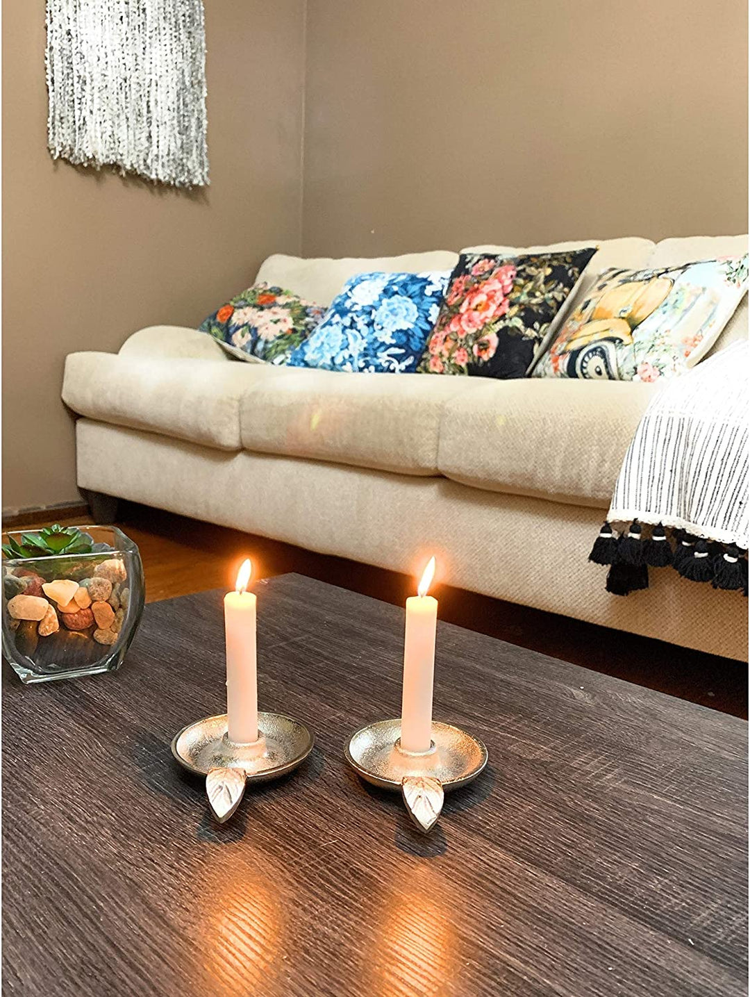 Taper Candlestick Holder Dish Set 2(Silver Rustic) Silver