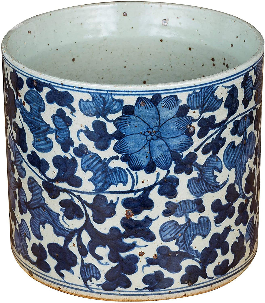 Orchid Pot Twisted Peony Motif Large Blue Porcelain