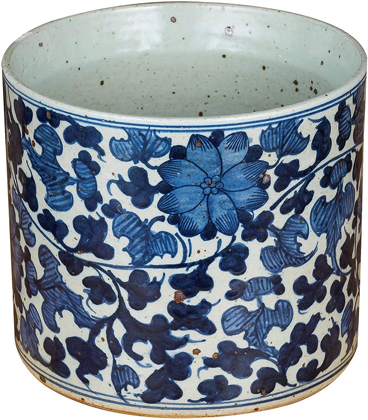 Orchid Pot Twisted Peony Motif Large Blue Porcelain