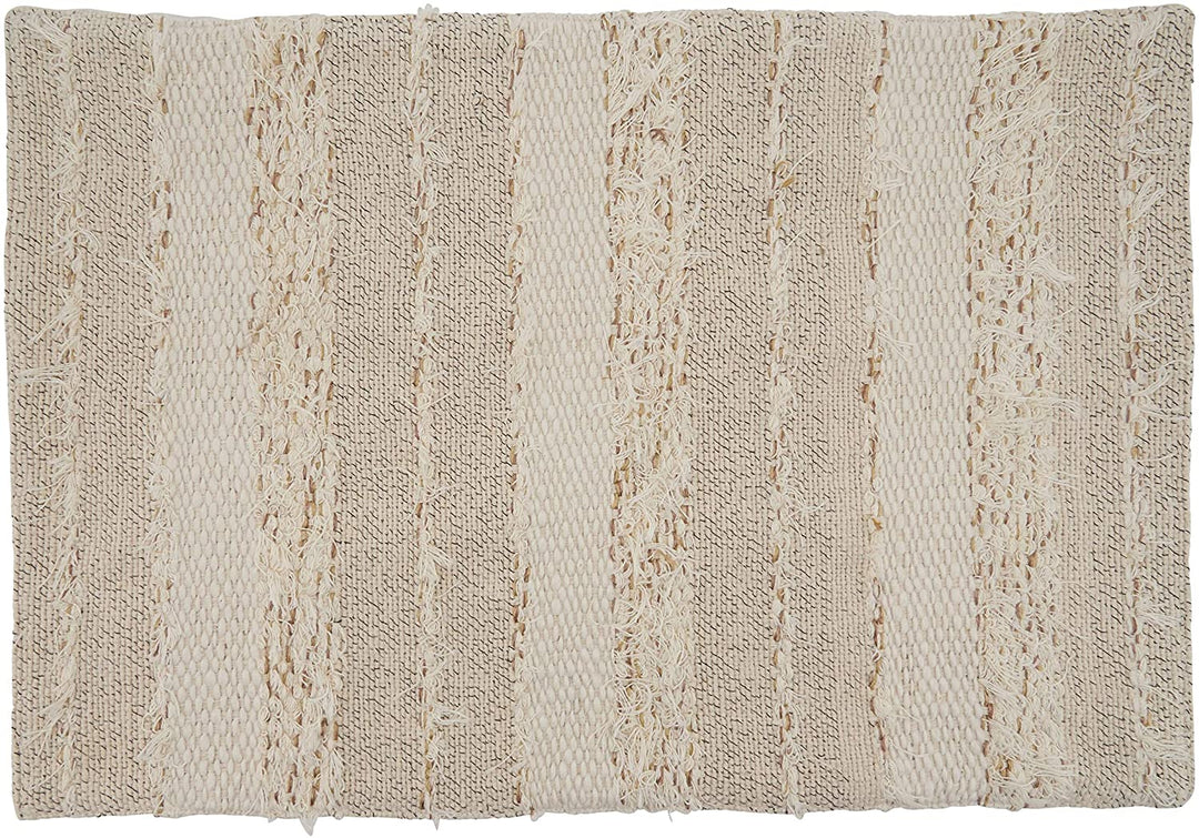 Placemats Fringe Stripe Design (Set 4) Off/White Oblong
