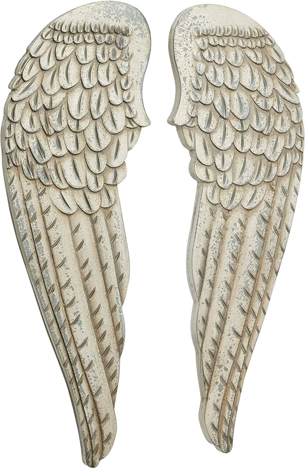 Large Distressed White Angel Wings Wood Wall Art Set 2 13" X
