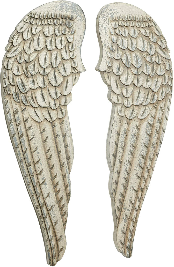 Large Distressed White Angel Wings Wood Wall Art Set 2 13" X