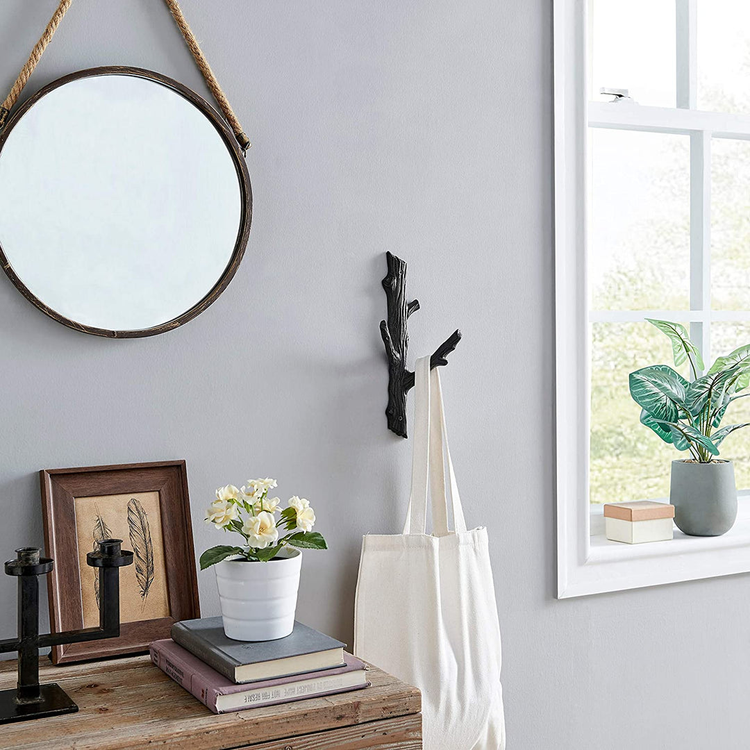 Cast Iron Tree Branch Double Wall Mount Coat Hooks (Set 2) Brown Matte Includes Hardware