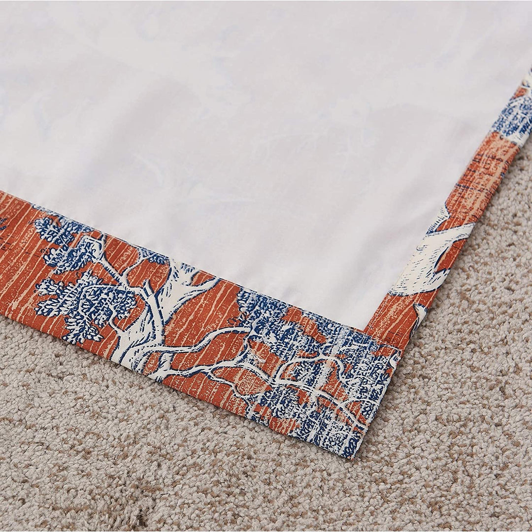 Curtain Panel Pair 84 X Inches Blue Orange Wildlife Bohemian Eclectic Lake House Rustic Microfiber Includes Tiebacks Lined - Diamond Home USA