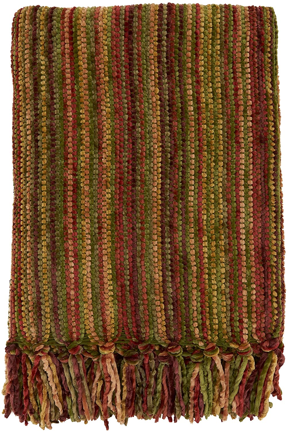 Chenille Throw Blanket Multicolor Design Brown Striped Casual Microfiber - Diamond Home USA