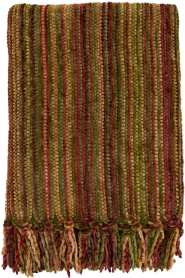 Chenille Throw Blanket Multicolor Design Brown Striped Casual Microfiber - Diamond Home USA
