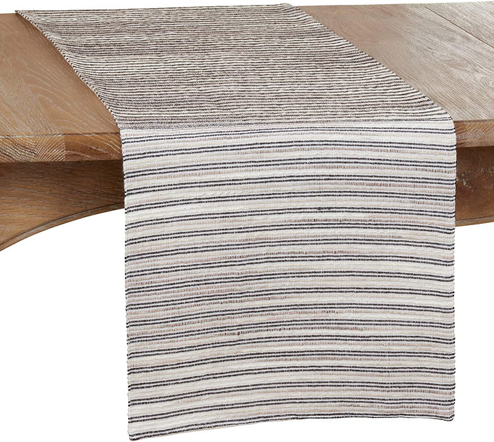 Table Runner Corded Line Design Black Cotton Blend - Diamond Home USA