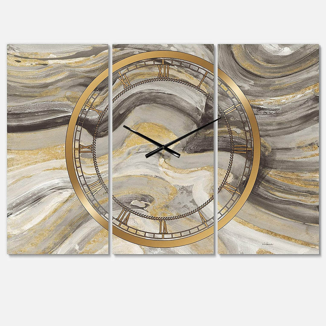 Glam Gold Canion' Glam 3 Panels Oversized Wall Clock 36 Wide X 28 High Panels Beige Modern Contemporary Rectangular Steel Finish Battery Included - Diamond Home USA