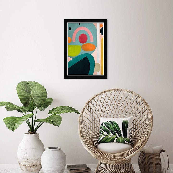 Bright Fun' Abstract Wall Art Framed Shapes Blue Orange