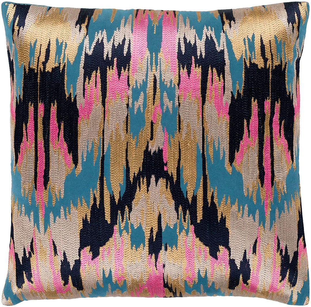 Hot Pink Navy Embroidered Ikat Poly Fill Throw Pillow (18" X