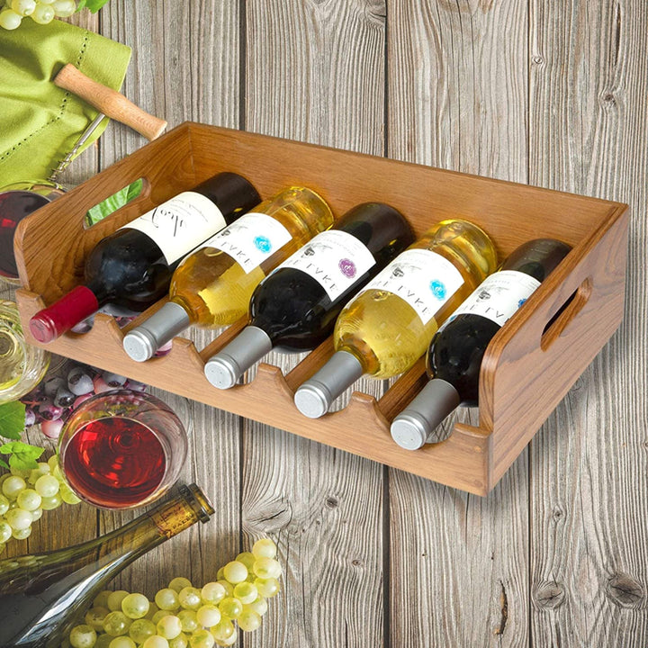 Teak 5 Wine Bottle Holder/Tray 19" L X 11 1/4" W 4 3/4" D
