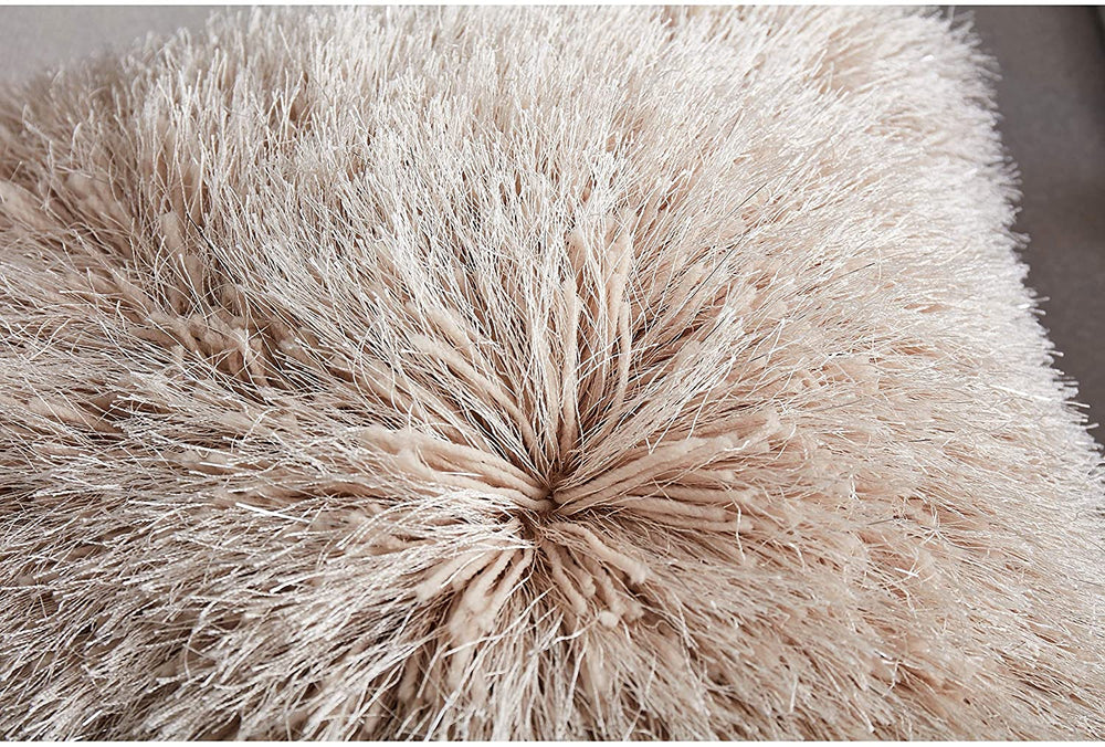 Shaggy Pillow Beige (18 X 18 ) Gold Solid Color Modern Contemporary Polyester One Removable Cover - Diamond Home USA