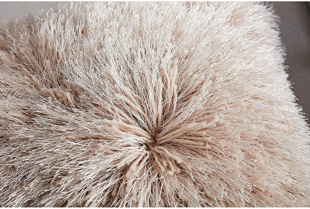 Shaggy Pillow Beige (18 X 18 ) Gold Solid Color Modern Contemporary Polyester One Removable Cover - Diamond Home USA
