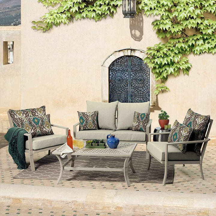 Tan Outdoor Deep Seat Cushion Set Solid Polyester Uv Resistant