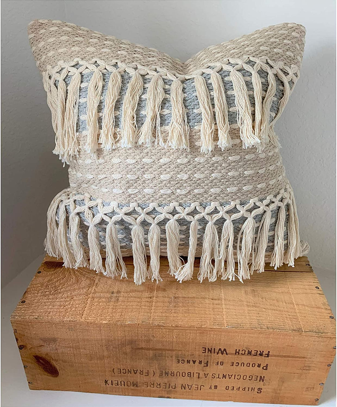 Handwoven Blue/Taupe Accent Pillow Blue Ivory Textured Cabin