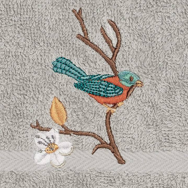 Turkish Cotton Blue Bird Embroidered Light Grey 2 Piece Washcloth Set Terry Cloth - Diamond Home USA