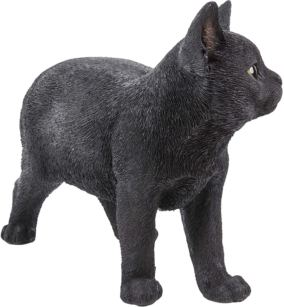 Black Cat Walking Looking Left Statue Polyresin - Diamond Home USA