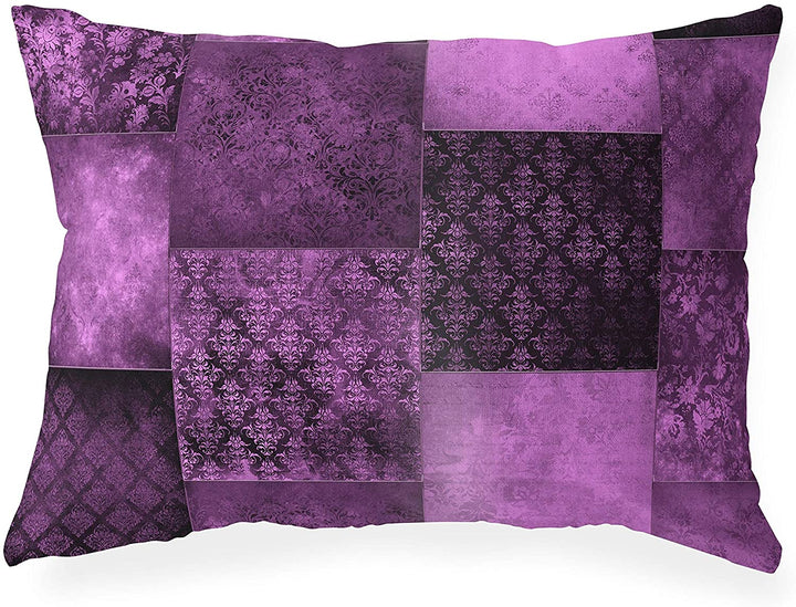 Bohemian Patchwork Eggplant Indoor|Outdoor Lumbar Pillow