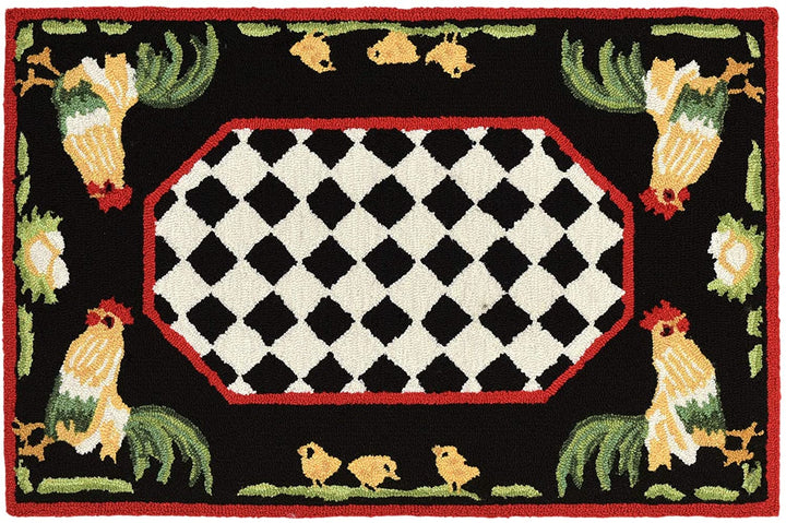 Frontporch Rooster Indoor/Outdoor Rug Black 24"x60"