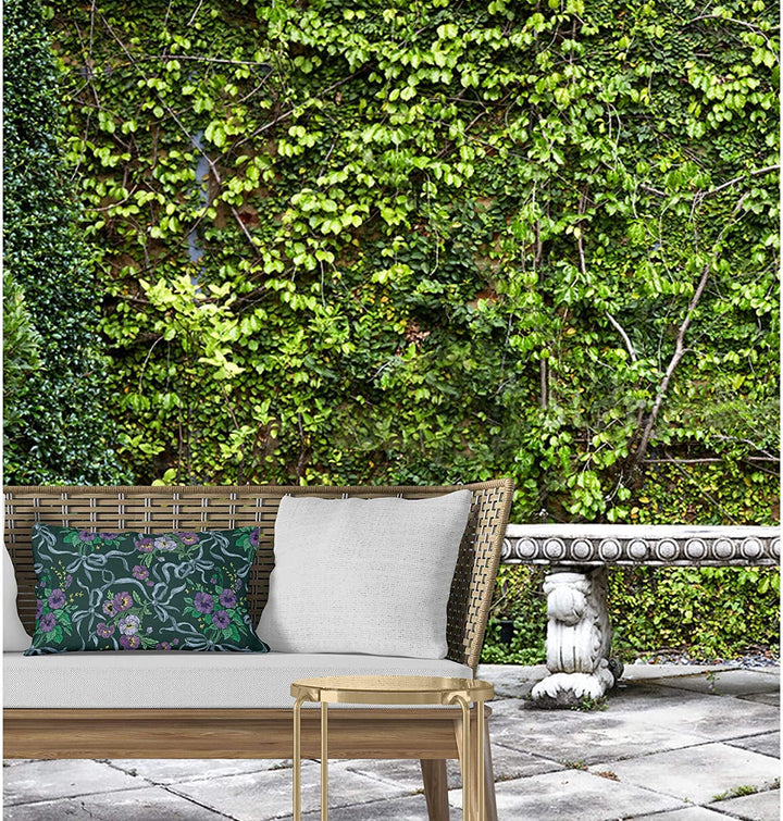 Green Indoor|Outdoor Lumbar Pillow 20x14 Green Floral Modern Contemporary Polyester Removable Cover