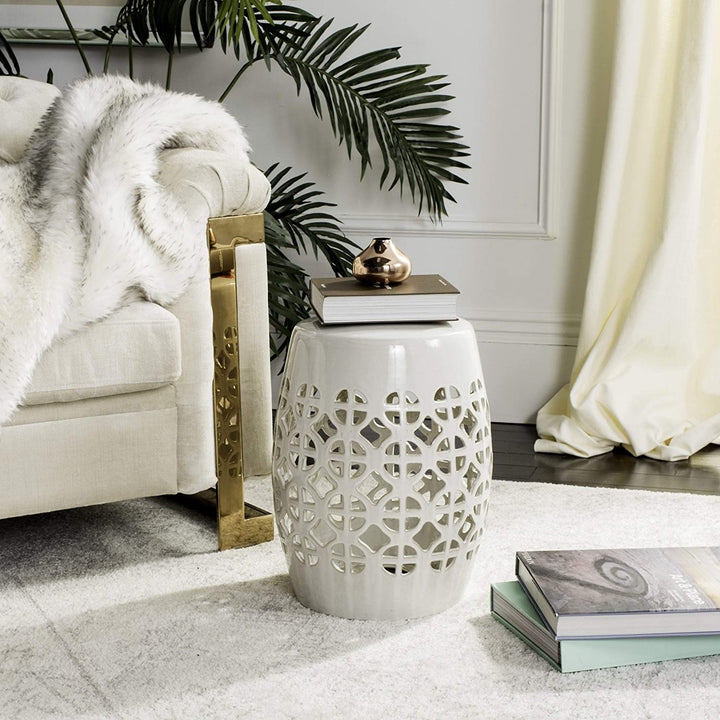Paradise Tranquility Cream Ceramic Garden Stool 13 5" X