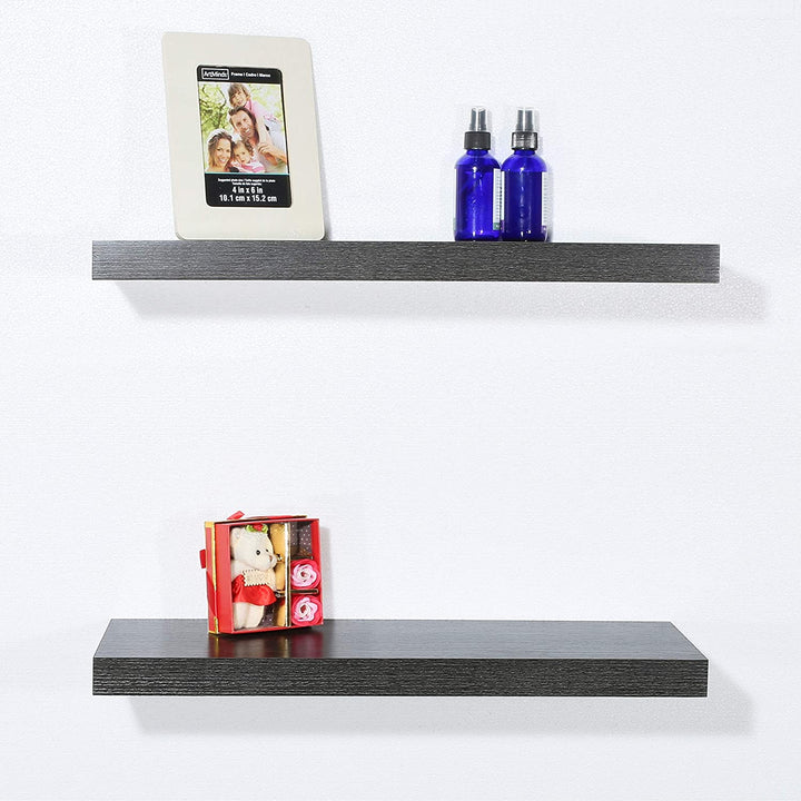 Set 2 Modern Contemporary Black Oak Floating Shelf 9 2523 621 5 Inches Mid Century MDF Reclaimed Wood Natural Finish - Diamond Home USA