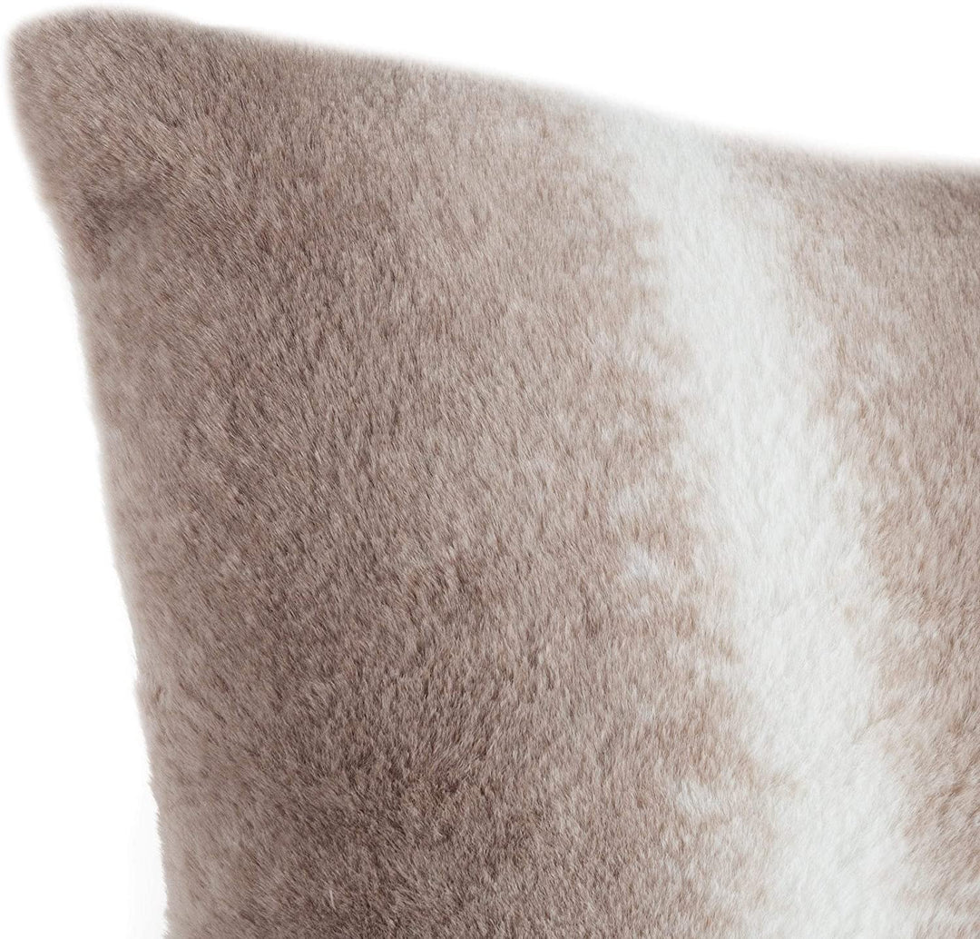 2 Pack Fur Pillows Gray/White Grey Taupe White Stripe Casual Polyester Set Removable Cover - Diamond Home USA