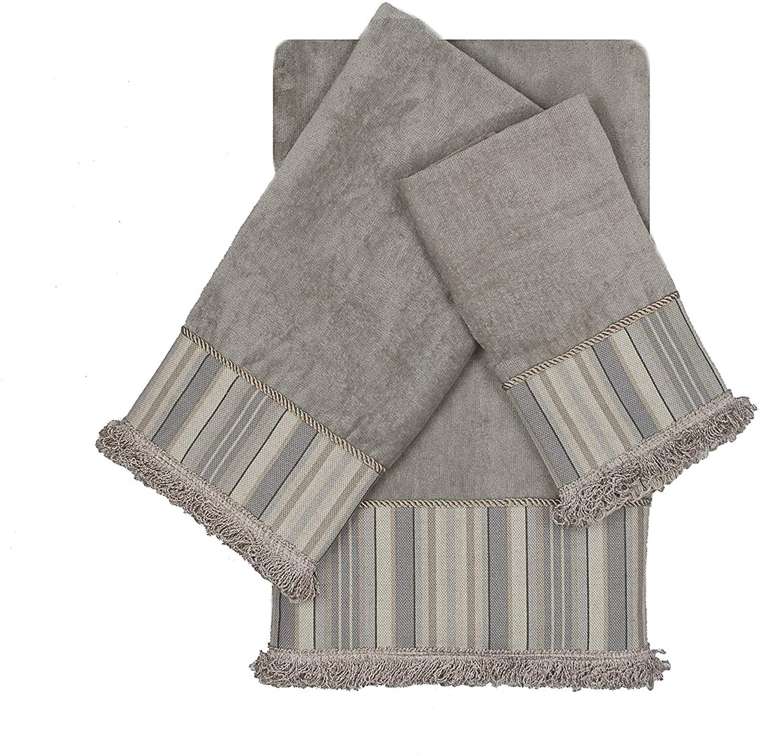 Stripe Grey 3 Piece Decorative Embellished Towel Set