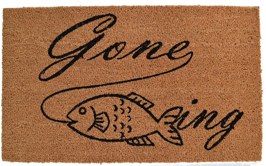 Gone Fishing Outdoor Doormat Color Rectangle Coir All