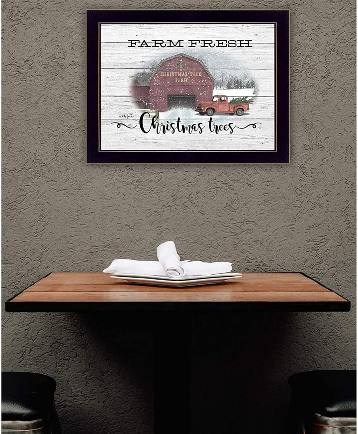 Farm Fresh Christmas Trees Billy Ready Hang Framed Black Frame Farmhouse - Diamond Home USA