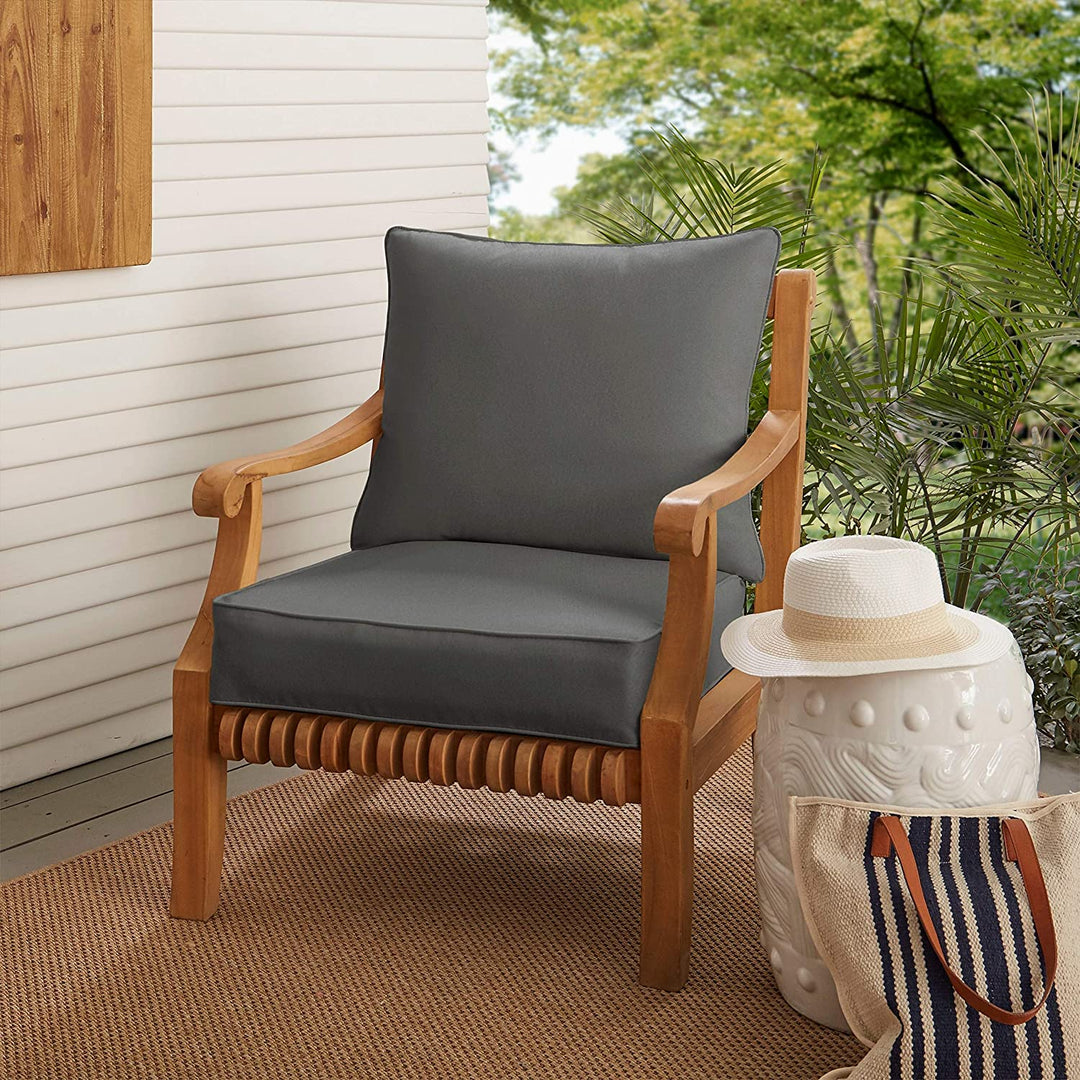 Charcoal Grey Indoor/Outdoor Corded Chair Cushion Pillow Set