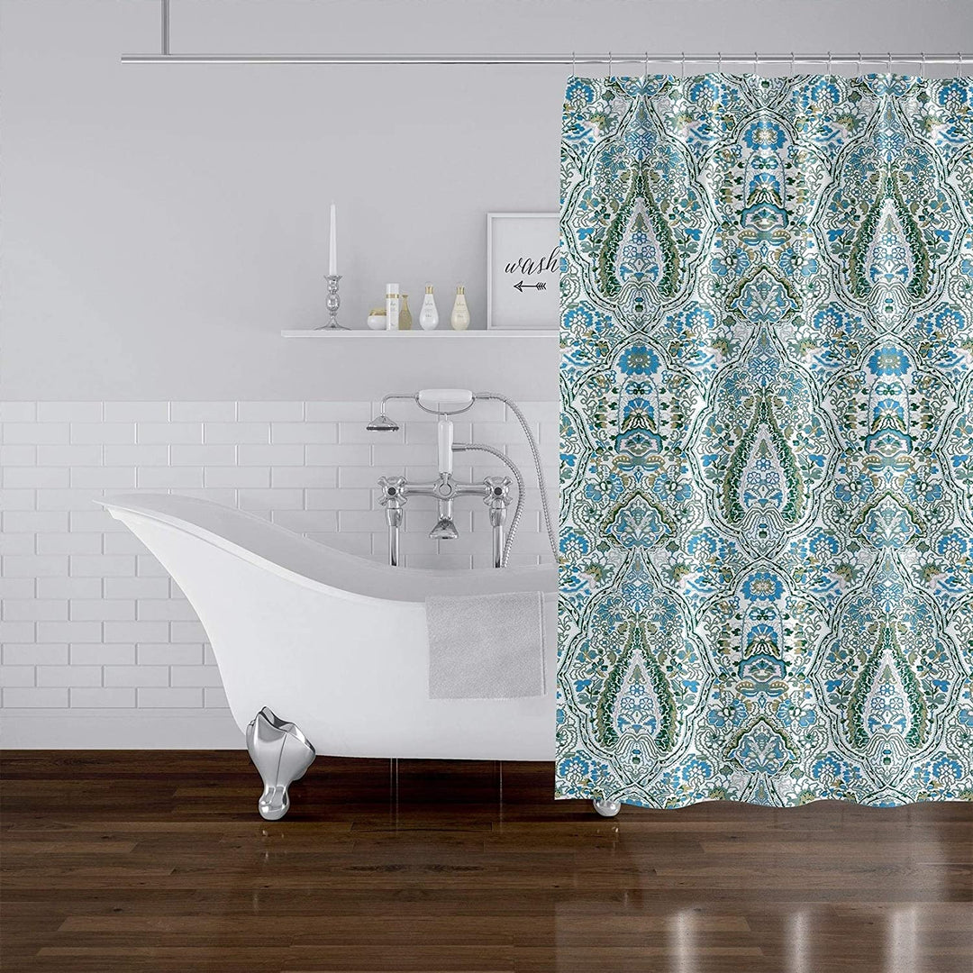 MISC Blue Green Reversed Shower Curtain by 71x74 Blue Geometric Traditional Polyester
