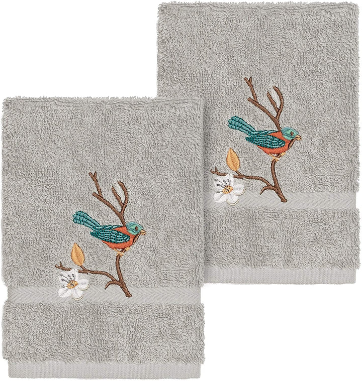 Turkish Cotton Blue Bird Embroidered Light Grey 2 Piece