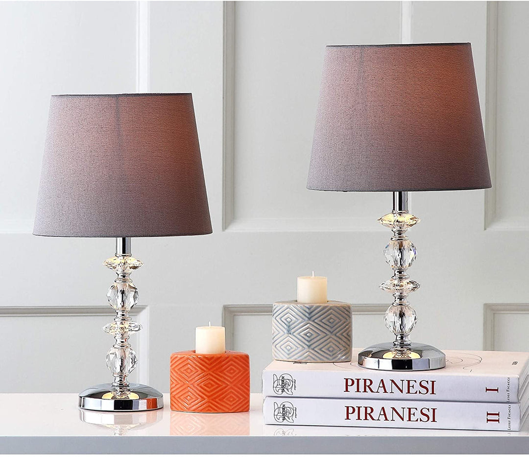 MISC Lighting 15 inch Grey Shade Stacked Crystal Orb Table Lamp (Set 2) 9"x9"x15" Clear Chrome Bulbs Included