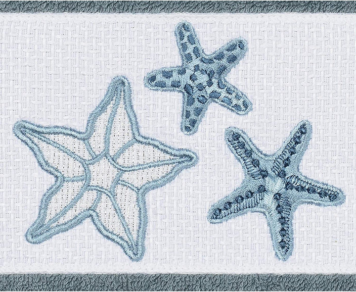 Teal Blue Turkish Cotton Starfish Embroidered 4 Piece Towel Set - Diamond Home USA