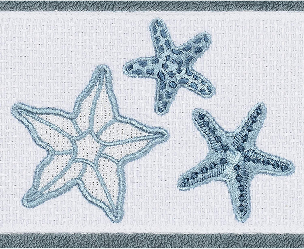 Teal Blue Turkish Cotton Starfish Embroidered Hand Towels (Set 4) - Diamond Home USA