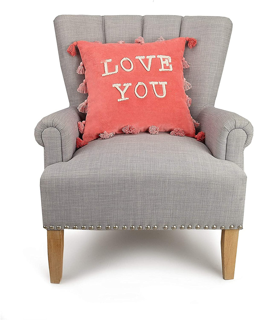 Love You Tassels Embroidered Pillow Color Motif Modern Contemporary Cotton Single Removable Cover