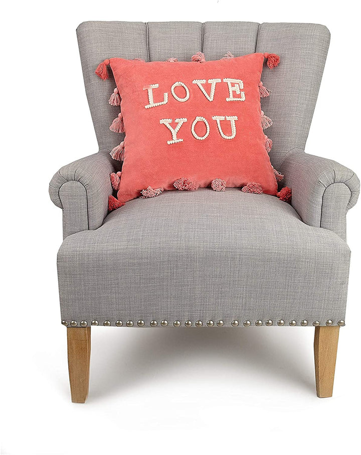 Love You Tassels Embroidered Pillow Color Motif Modern Contemporary Cotton Single Removable Cover