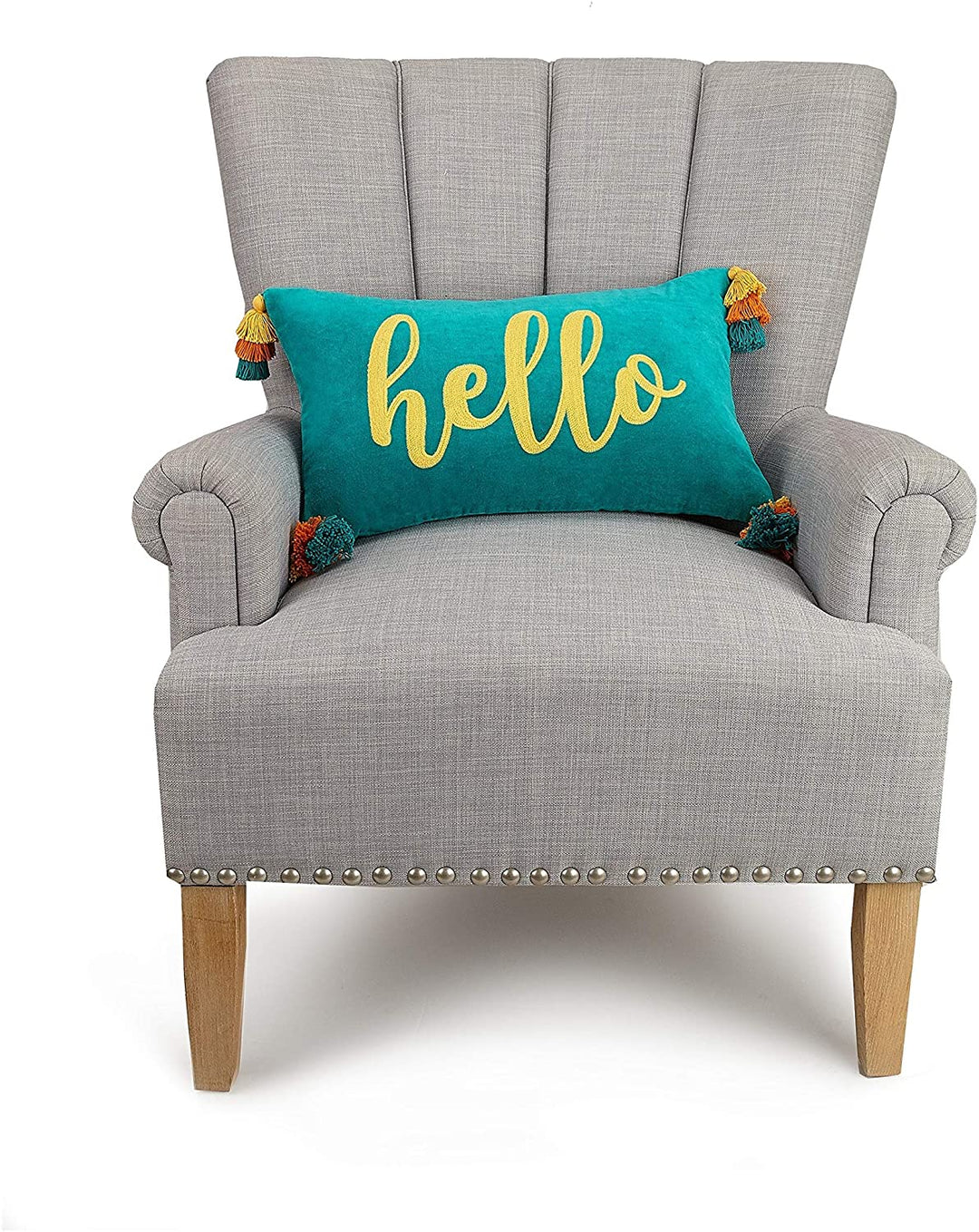 Hello Tassels Embroidered Pillow Color Motif Modern Contemporary Cotton Single Removable Cover