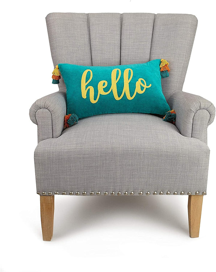 Hello Tassels Embroidered Pillow Color Motif Modern Contemporary Cotton Single Removable Cover